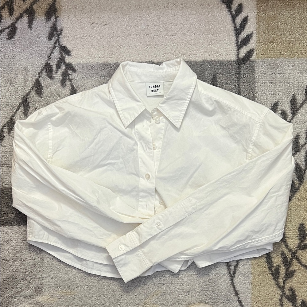 Sunday Best White Cropped Poplin Button Down Shirt